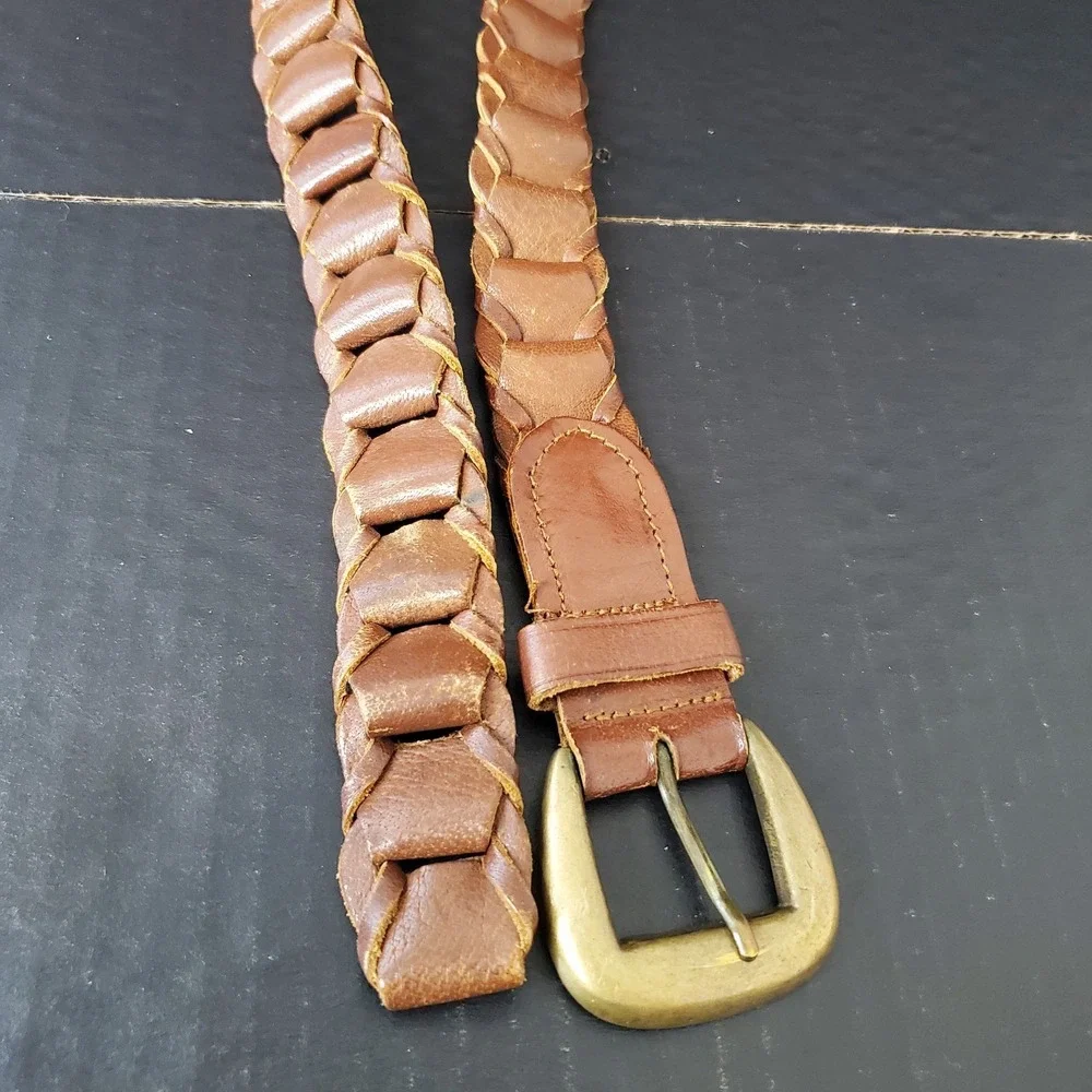 Vintage Brown‎ Leather Belt Braided Links Unisex Fits Size 26
